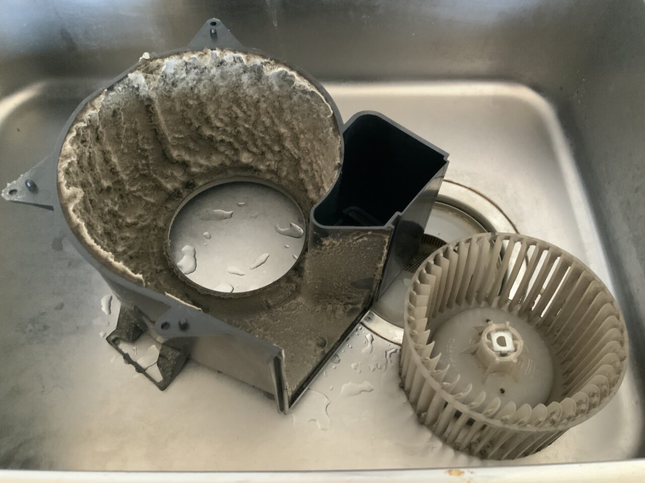 浴室の換気扇を分解して清掃していないためここからにおい戻りが発生する
