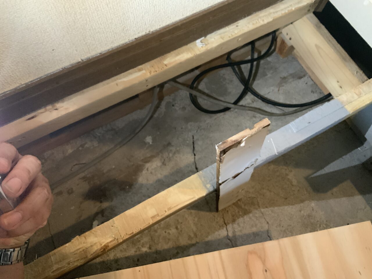 床板にも体液が染みていないか確認したところ染みていたことを発見した様子